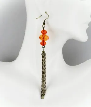 Tassel Earrings For Women Set Fringe Metal Multi Chain Earrings For Women Set Dangle Orange Beads 4.25" Long