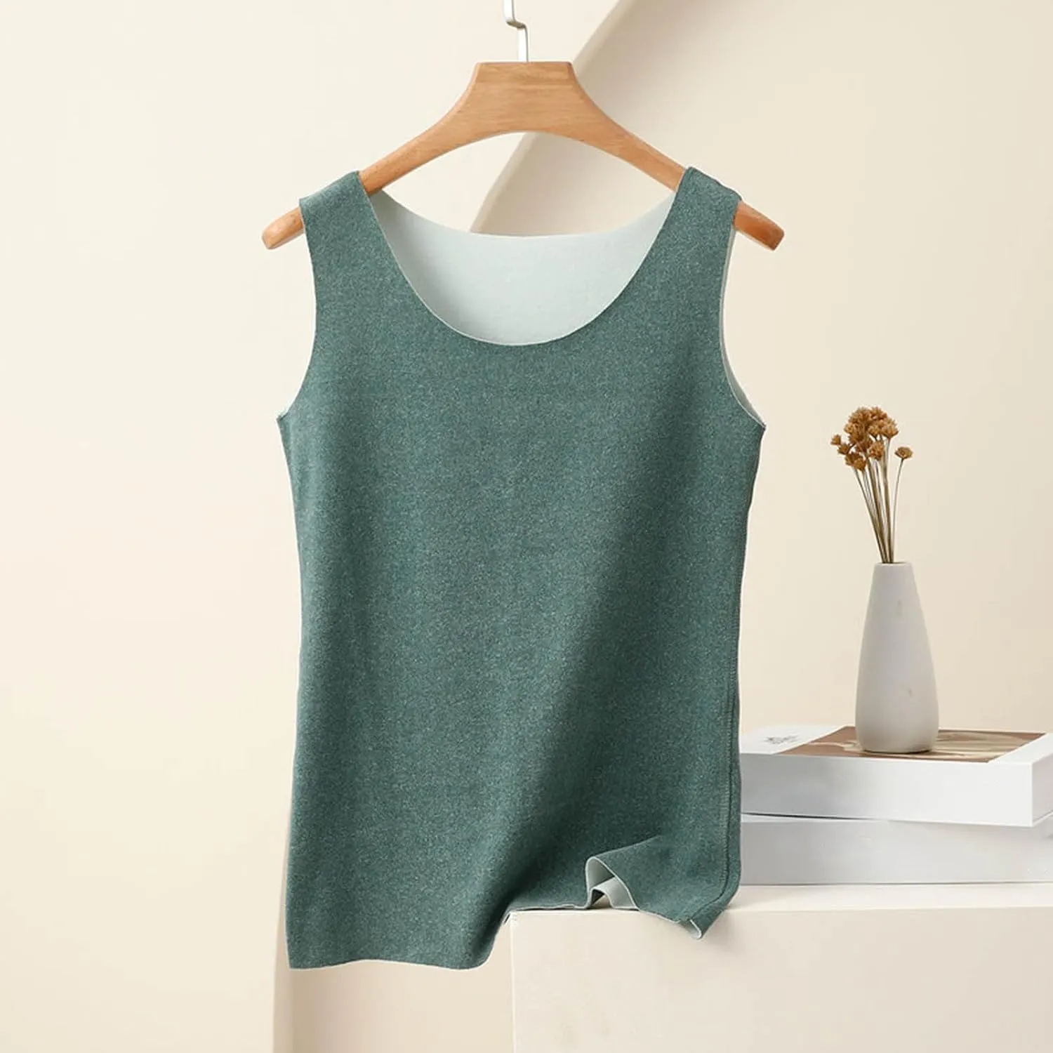 Thermal Cotton Tank Top for Women Fleece Cami Shirt Sleeveless Camisole Base Layer Seamless Warm Vest Scoop Neck