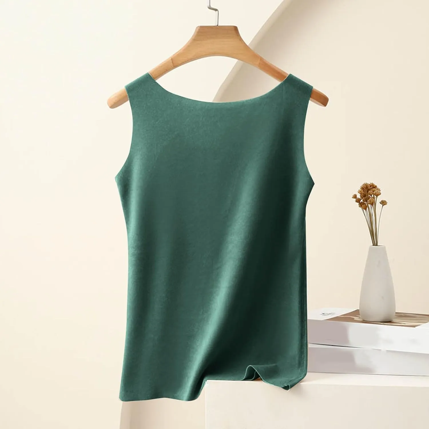 Thermal Cotton Tank Top for Women Fleece Cami Shirt Sleeveless Camisole Base Layer Seamless Warm Vest Scoop Neck