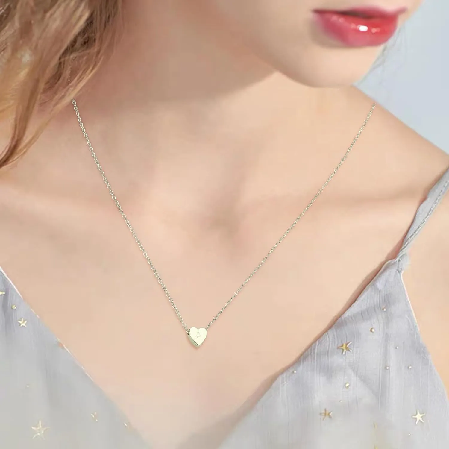 Tiny Gold Initial Heart Necklaces,Gold Plated Sterling Silver Initial Letter Pendant Choker Chain Trendy Jewelry Gifts for Women