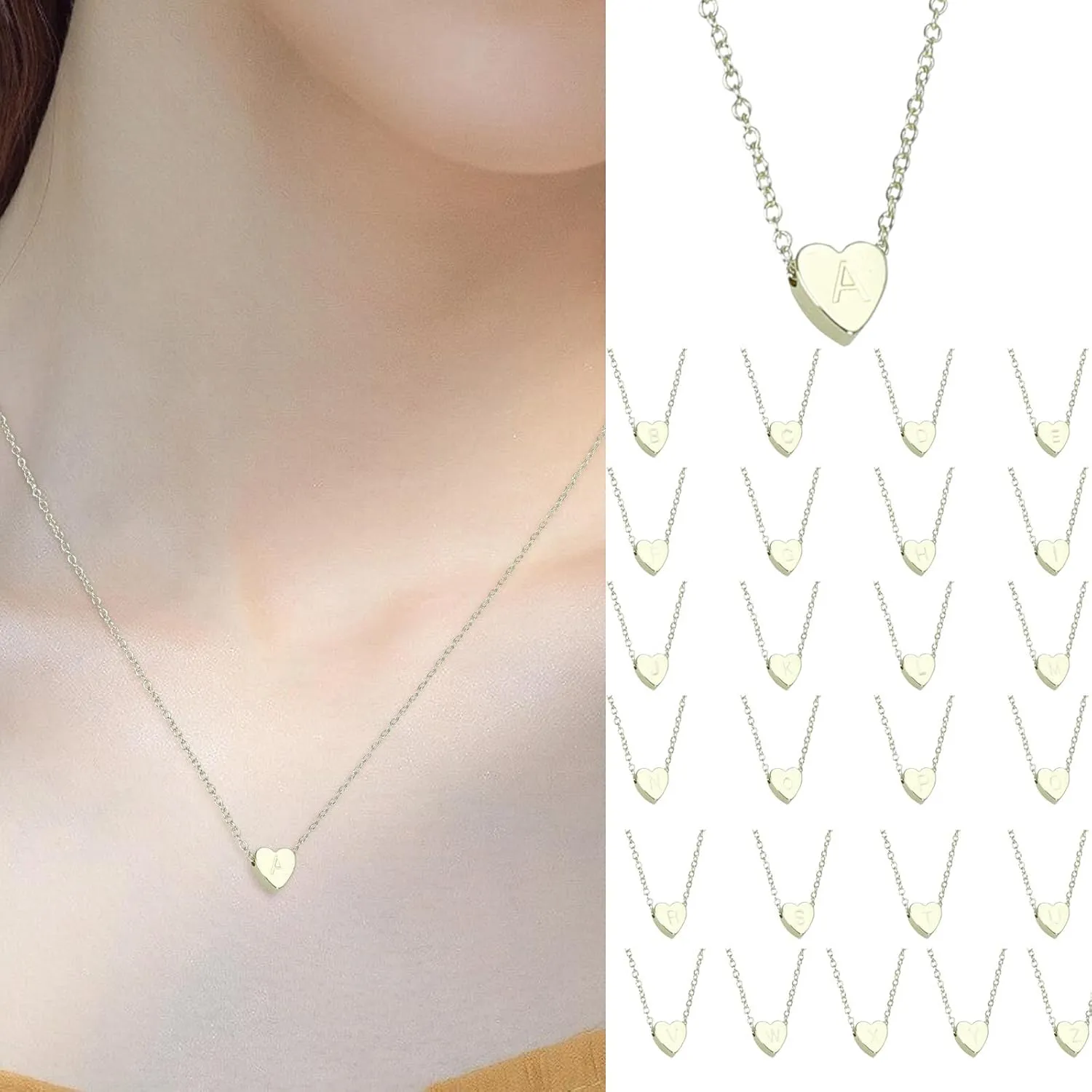 Tiny Gold Initial Heart Necklaces,Gold Plated Sterling Silver Initial Letter Pendant Choker Chain Trendy Jewelry Gifts for Women