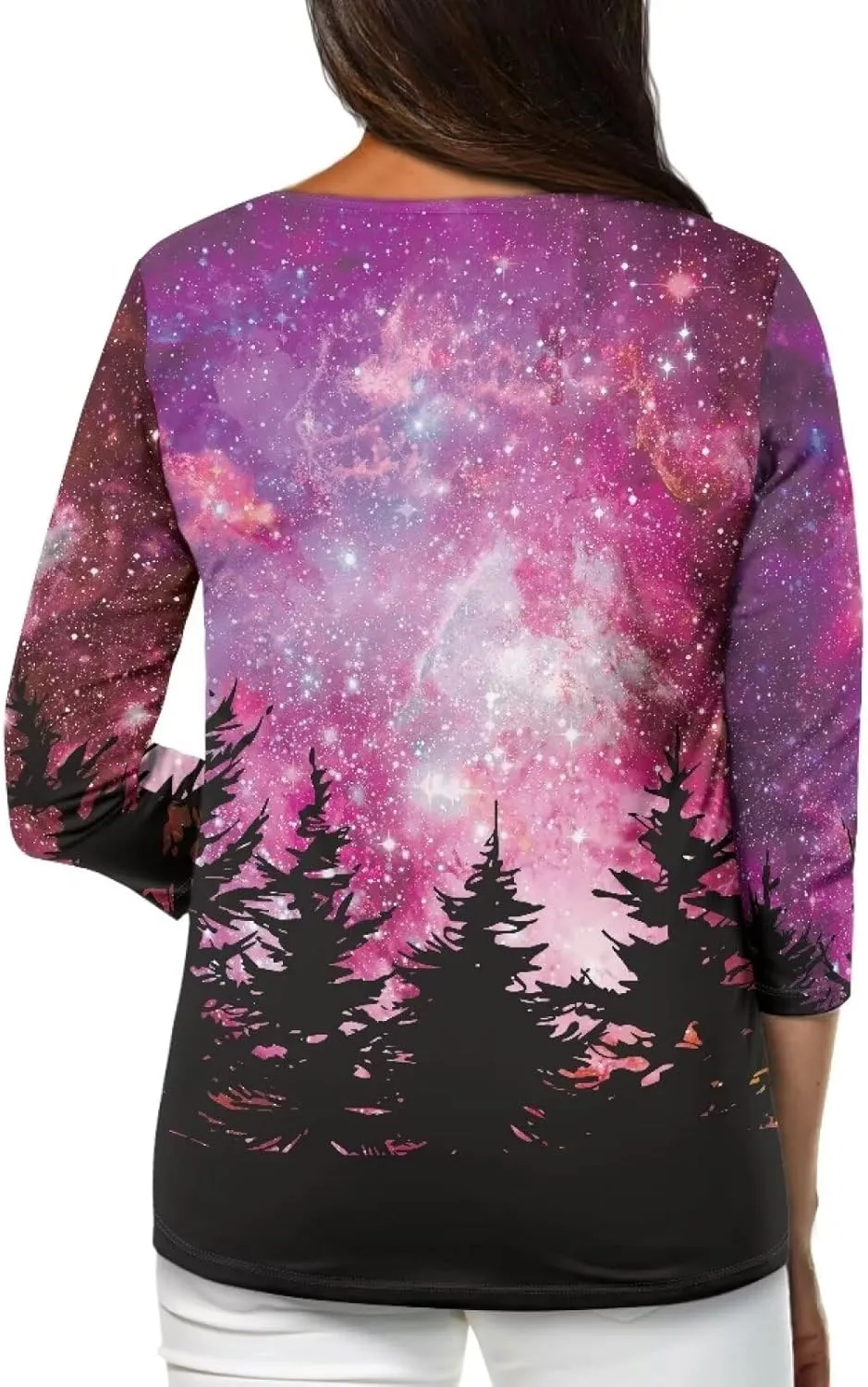 TODIYADDU Plus Size Tops for Women 3/4 Sleeve Blouse with Soft Fabric Novelty Tunic Tops for Teen Girls Long Sleeve T-Shirt