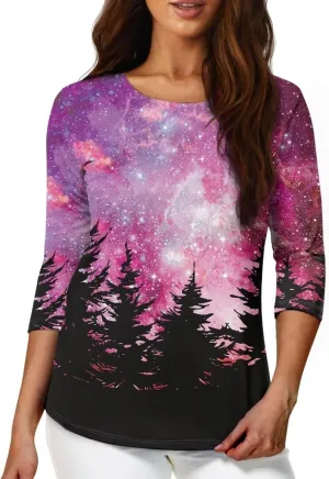 TODIYADDU Plus Size Tops for Women 3/4 Sleeve Blouse with Soft Fabric Novelty Tunic Tops for Teen Girls Long Sleeve T-Shirt