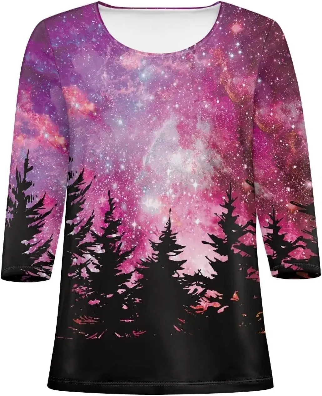 TODIYADDU Plus Size Tops for Women 3/4 Sleeve Blouse with Soft Fabric Novelty Tunic Tops for Teen Girls Long Sleeve T-Shirt