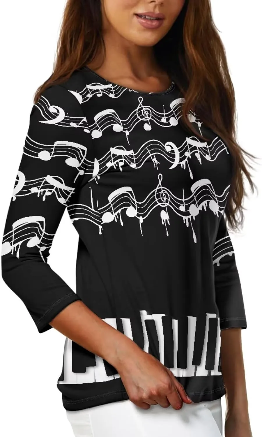 TODIYADDU Womens 3/4 Sleeve Tops with Exquisite Prints Long Sleeve T-Shirts Casual Tunic Tops Trendy Blouse for Girls Clothes