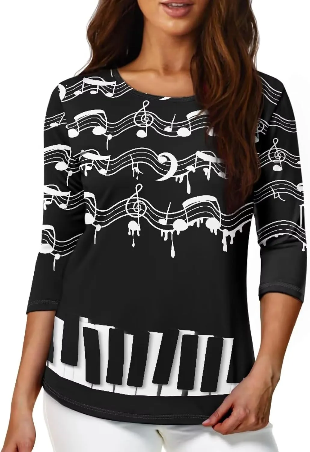 TODIYADDU Womens 3/4 Sleeve Tops with Exquisite Prints Long Sleeve T-Shirts Casual Tunic Tops Trendy Blouse for Girls Clothes