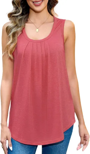 Totatuit Womens Summer Tank Tops 2025 Flowy Sleeveless Tunic Scoop Neck Loose Fit T Shirts Tee Trendy Beach Vacation Outfits