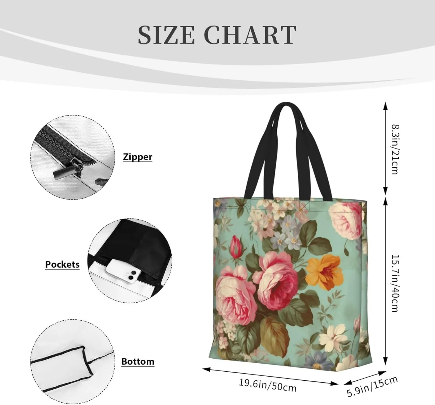 Tote Bag for Women Reusable Grocery Bags White Peacock Tote Bag with Inner Pocket Travel Tote for Shopping