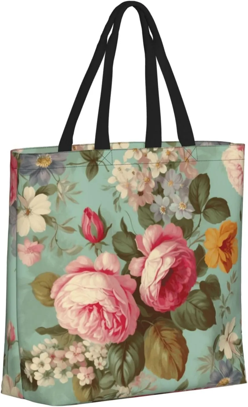 Tote Bag for Women Reusable Grocery Bags White Peacock Tote Bag with Inner Pocket Travel Tote for Shopping