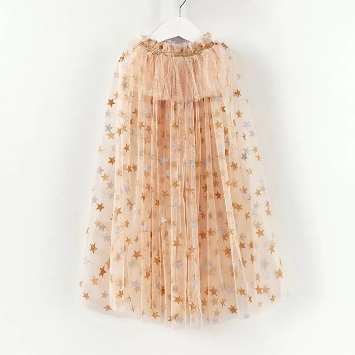 TPMG Princess Fairy Tulle Cape for Little Girls Halloween Costume with Dress Up Accessories Tiara Crown Wand Gloves