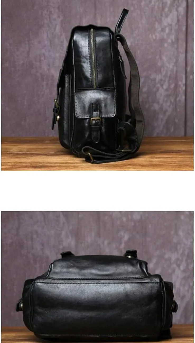 Travel Bags Genuine Leather Backpacks Mens Laptop Bags Computers Bags Casual Daypack Briefcases 13.4Inch(Brown)