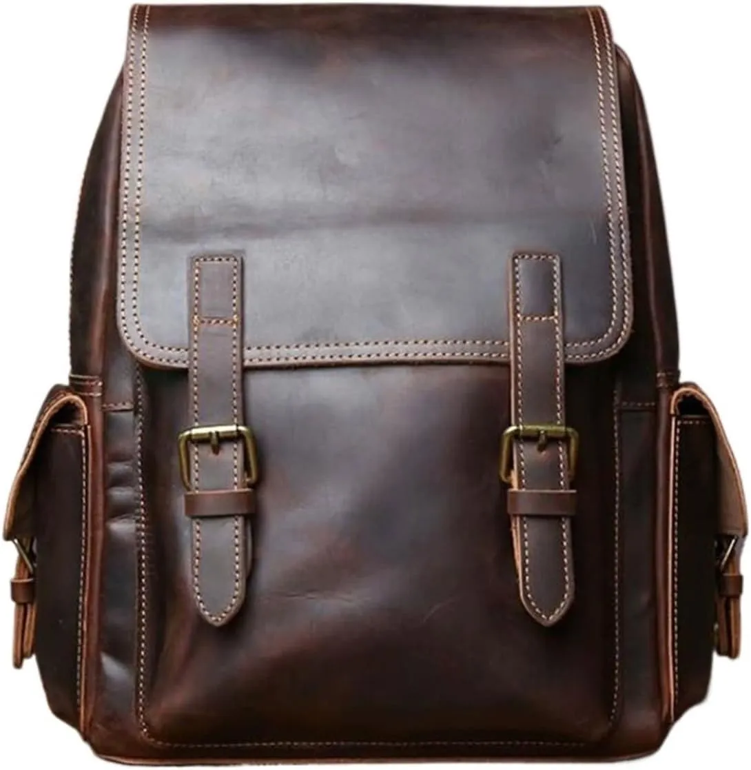 Travel Bags Genuine Leather Backpacks Mens Laptop Bags Computers Bags Casual Daypack Briefcases 13.4Inch(Brown)