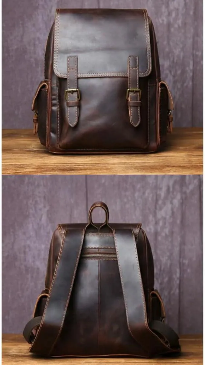 Travel Bags Genuine Leather Backpacks Mens Laptop Bags Computers Bags Casual Daypack Briefcases 13.4Inch(Brown)