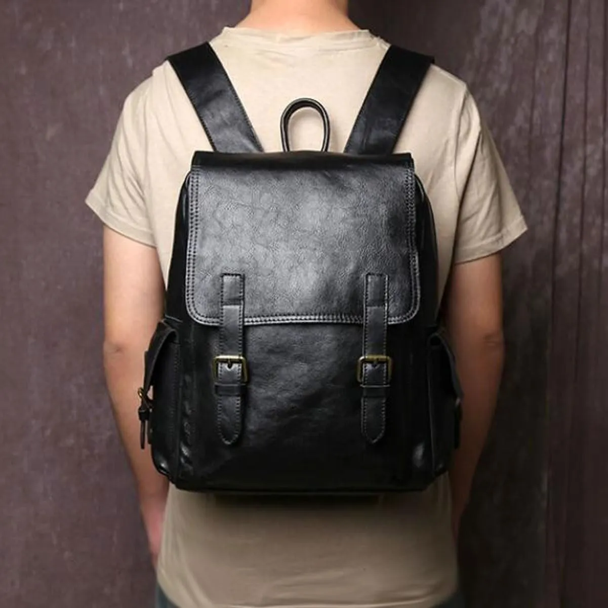 Travel Bags Genuine Leather Backpacks Mens Laptop Bags Computers Bags Casual Daypack Briefcases 13.4Inch(Brown)