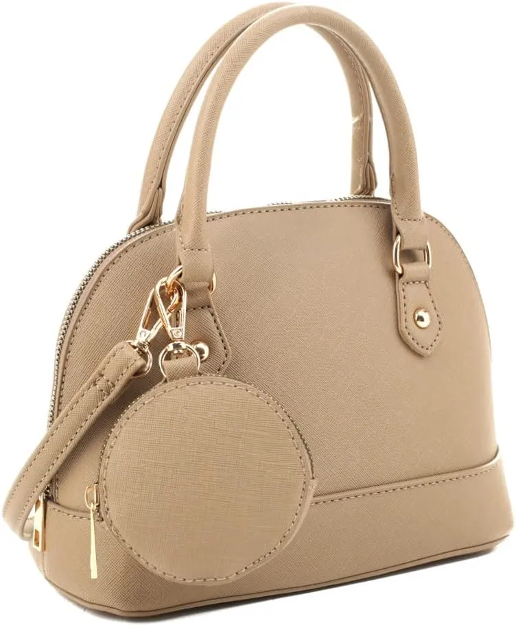 Trendeology Leopard Ostrich Animal Print Vegan Leather Dome Satchel Purse Handbag