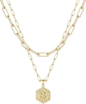 Trendy Layered Stackable Choker Necklace for Women,26 Alphabet Initial Gold Necklaces Dainty Gold Plated Pendant Necklace