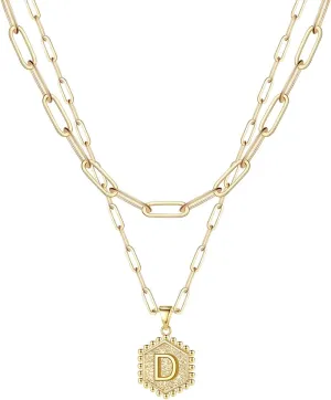 Trendy Layered Stackable Choker Necklace for Women,26 Alphabet Initial Gold Necklaces Dainty Gold Plated Pendant Necklace