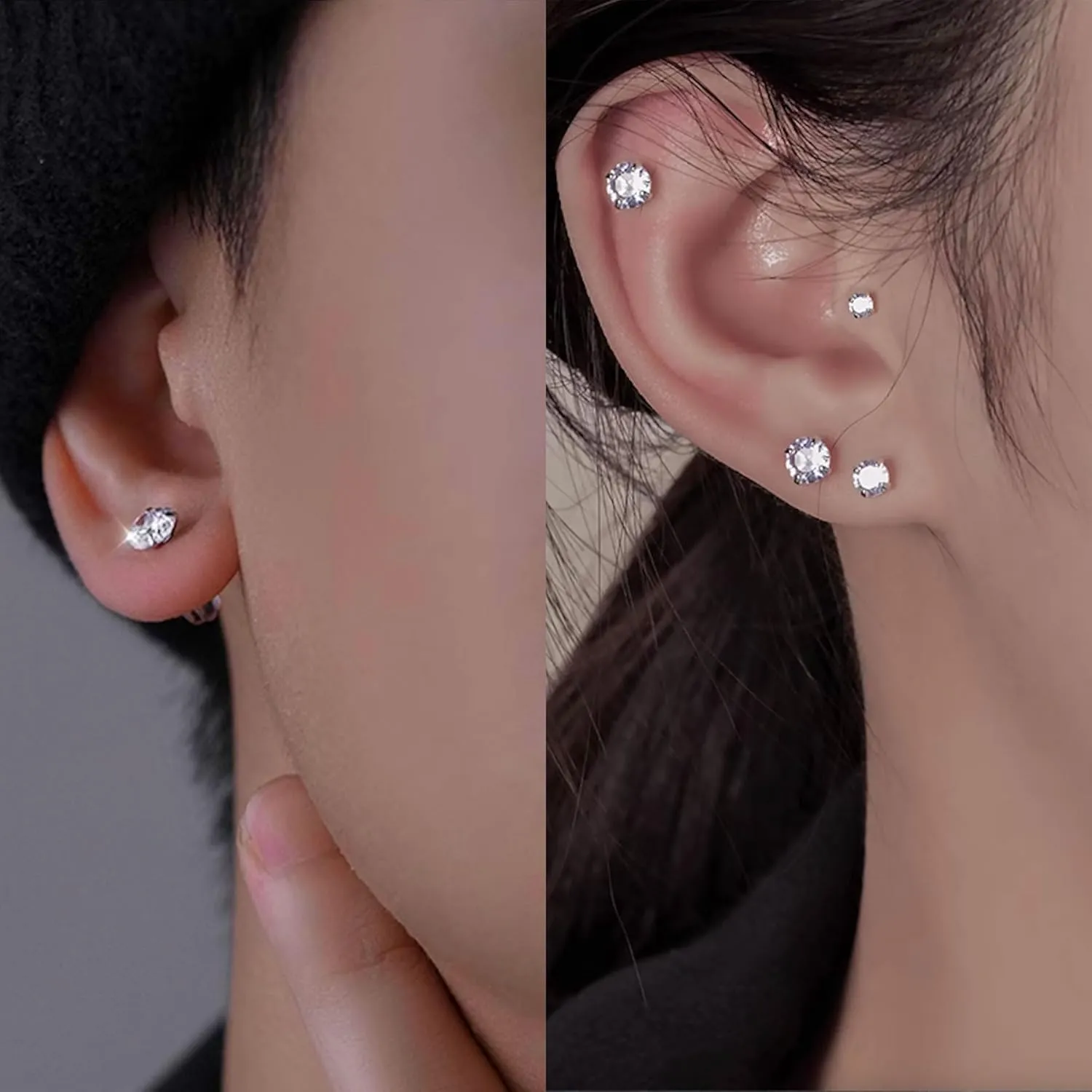 trusi 5 pairs of titanium screw surgical stainless steel stud earrings, Titanium Screw Back Stud Earrings Set for Sensitive Ears, black 3A cubic zirconia studs double-sided Earrings perforated sleepers stud jewelry