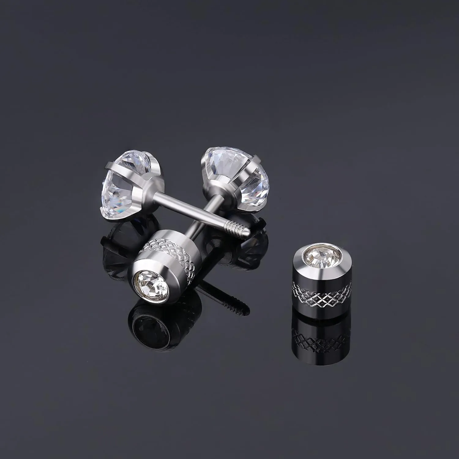 trusi 5 pairs of titanium screw surgical stainless steel stud earrings, Titanium Screw Back Stud Earrings Set for Sensitive Ears, black 3A cubic zirconia studs double-sided Earrings perforated sleepers stud jewelry