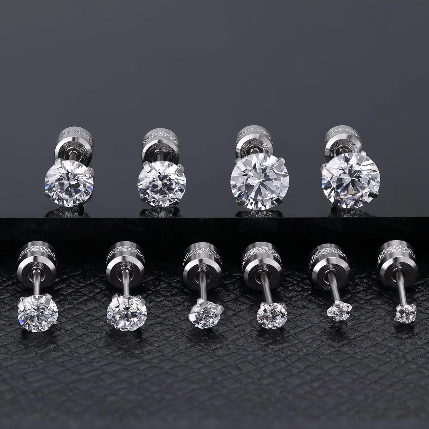 trusi 5 pairs of titanium screw surgical stainless steel stud earrings, Titanium Screw Back Stud Earrings Set for Sensitive Ears, black 3A cubic zirconia studs double-sided Earrings perforated sleepers stud jewelry