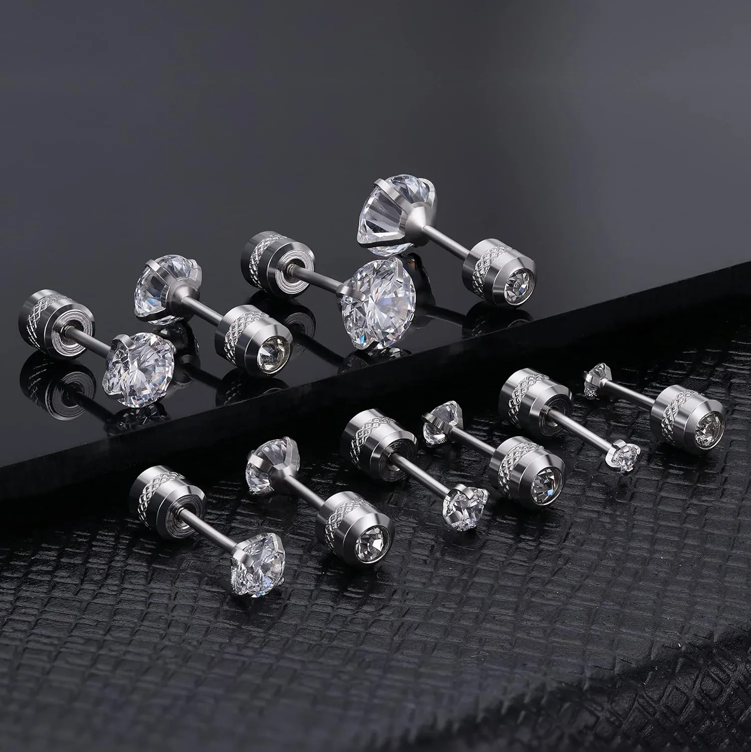 trusi 5 pairs of titanium screw surgical stainless steel stud earrings, Titanium Screw Back Stud Earrings Set for Sensitive Ears, black 3A cubic zirconia studs double-sided Earrings perforated sleepers stud jewelry