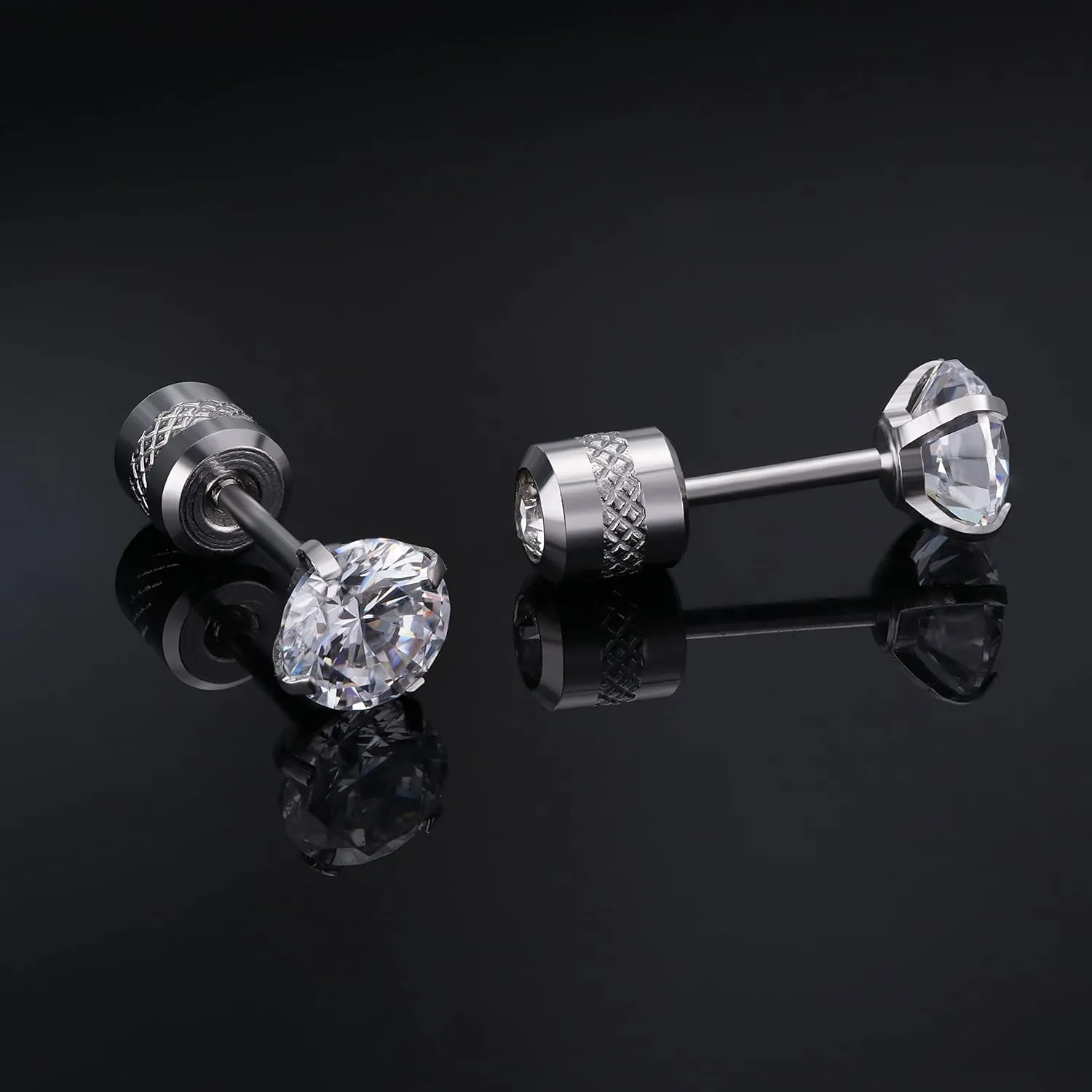 trusi 5 pairs of titanium screw surgical stainless steel stud earrings, Titanium Screw Back Stud Earrings Set for Sensitive Ears, black 3A cubic zirconia studs double-sided Earrings perforated sleepers stud jewelry