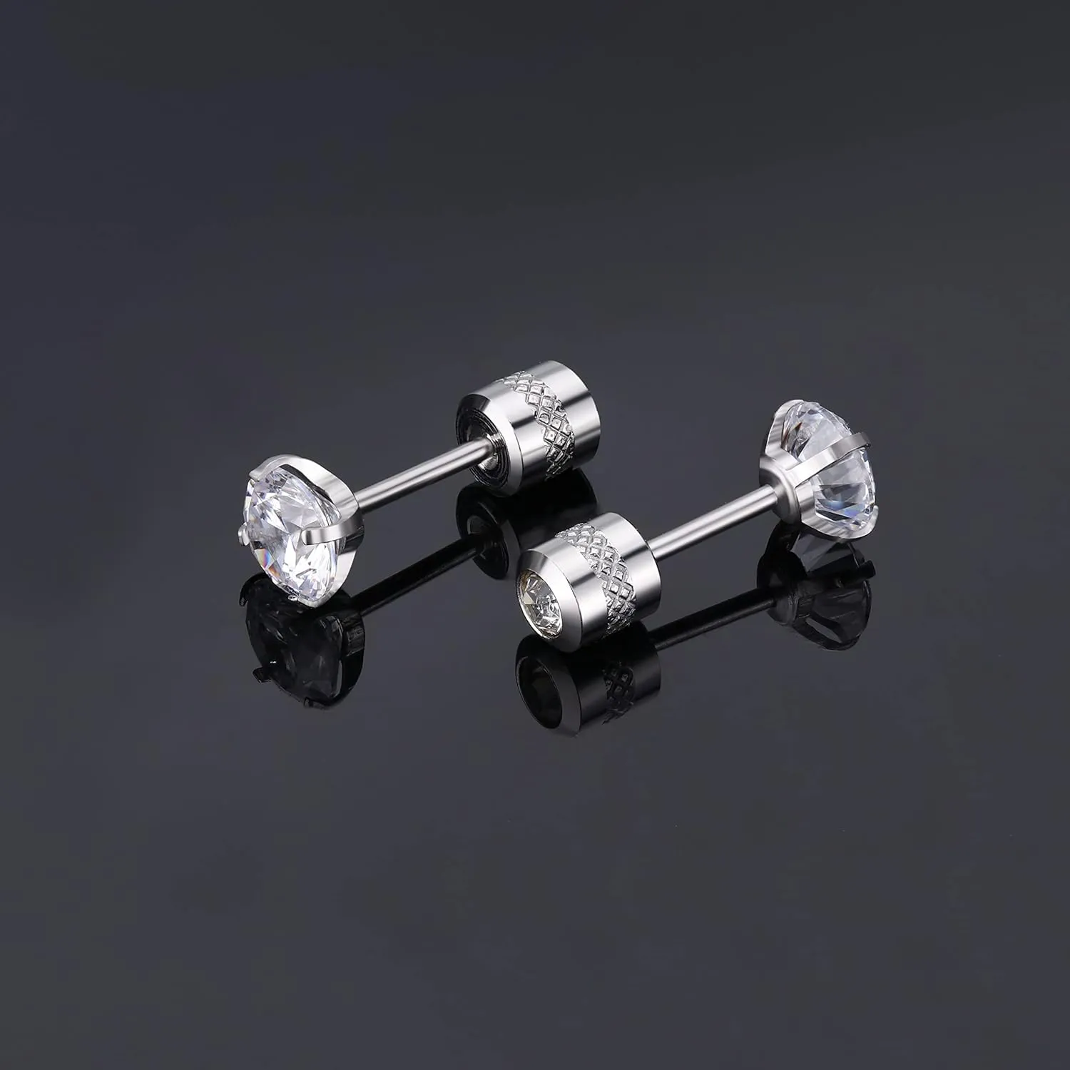 trusi 5 pairs of titanium screw surgical stainless steel stud earrings, Titanium Screw Back Stud Earrings Set for Sensitive Ears, black 3A cubic zirconia studs double-sided Earrings perforated sleepers stud jewelry