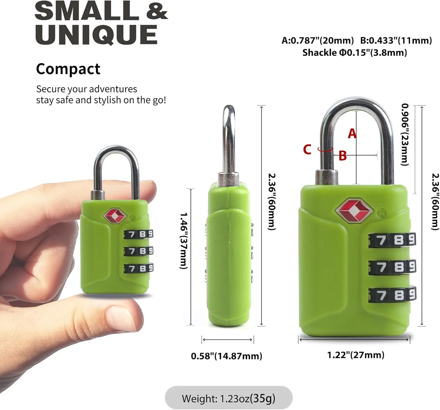 TSA Locks for Luggage, Small Combo Lock for Suitcase, 4 Digit Combination Lock for Outdoor, Gym Locker, Cabinet, Gun Case, Travel Safe Padlock with Code for Backpack, Bag Zipper (Green)