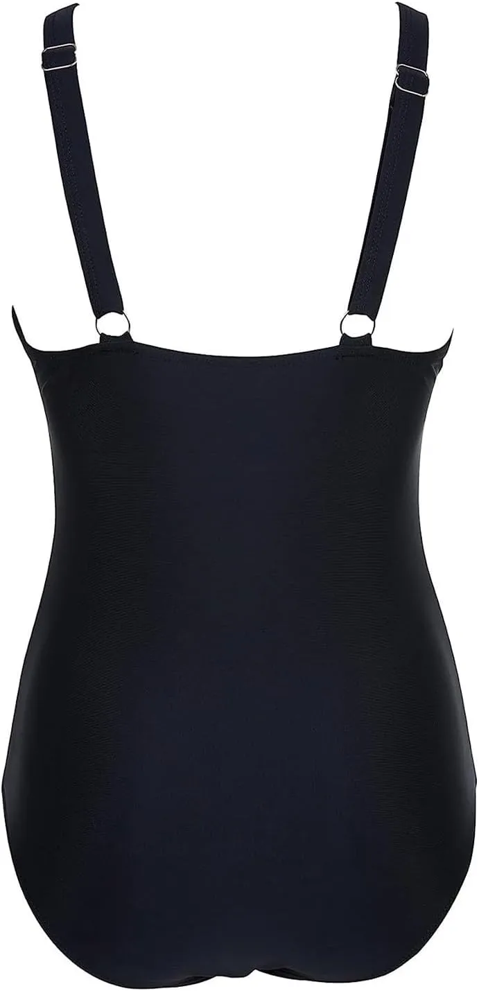Tummy Control Swimsuits for Women One Piece High Waist V Neck Ruched Mesh Bathing Suit Sexy Adjustable Strap Swimwear