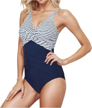 Tummy Control Swimsuits for Women One Piece Modest Slimming Bathing Suit Crissover Ruched Full Coverage Cute Swimwear