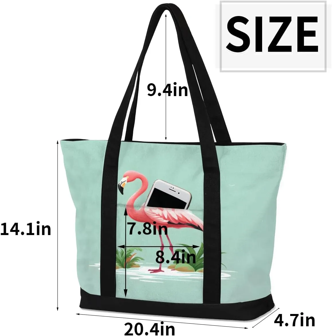 Types of Birds Stylish Canvas Tote Bag with an External Pocket Top Zipper Closure Tote Bag for Women
