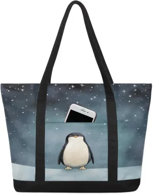 Types of Birds Stylish Canvas Tote Bag with an External Pocket Top Zipper Closure Tote Bag for Women