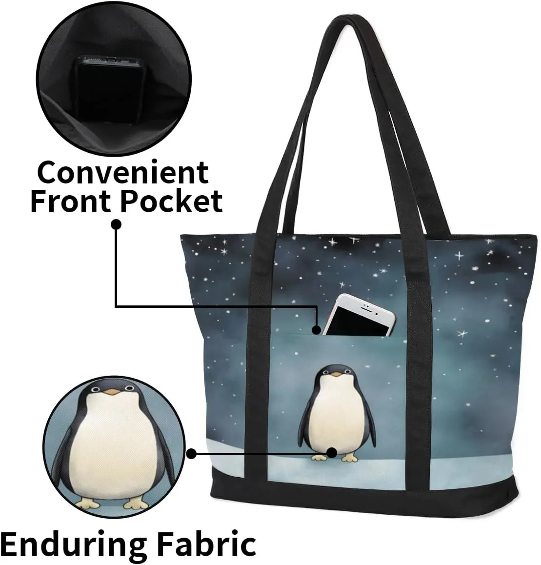 Types of Birds Stylish Canvas Tote Bag with an External Pocket Top Zipper Closure Tote Bag for Women