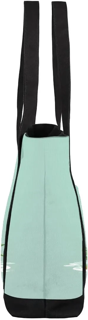 Types of Birds Stylish Canvas Tote Bag with an External Pocket Top Zipper Closure Tote Bag for Women