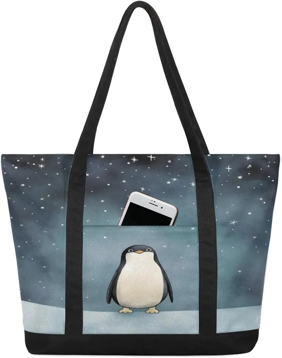 Types of Birds Stylish Canvas Tote Bag with an External Pocket Top Zipper Closure Tote Bag for Women
