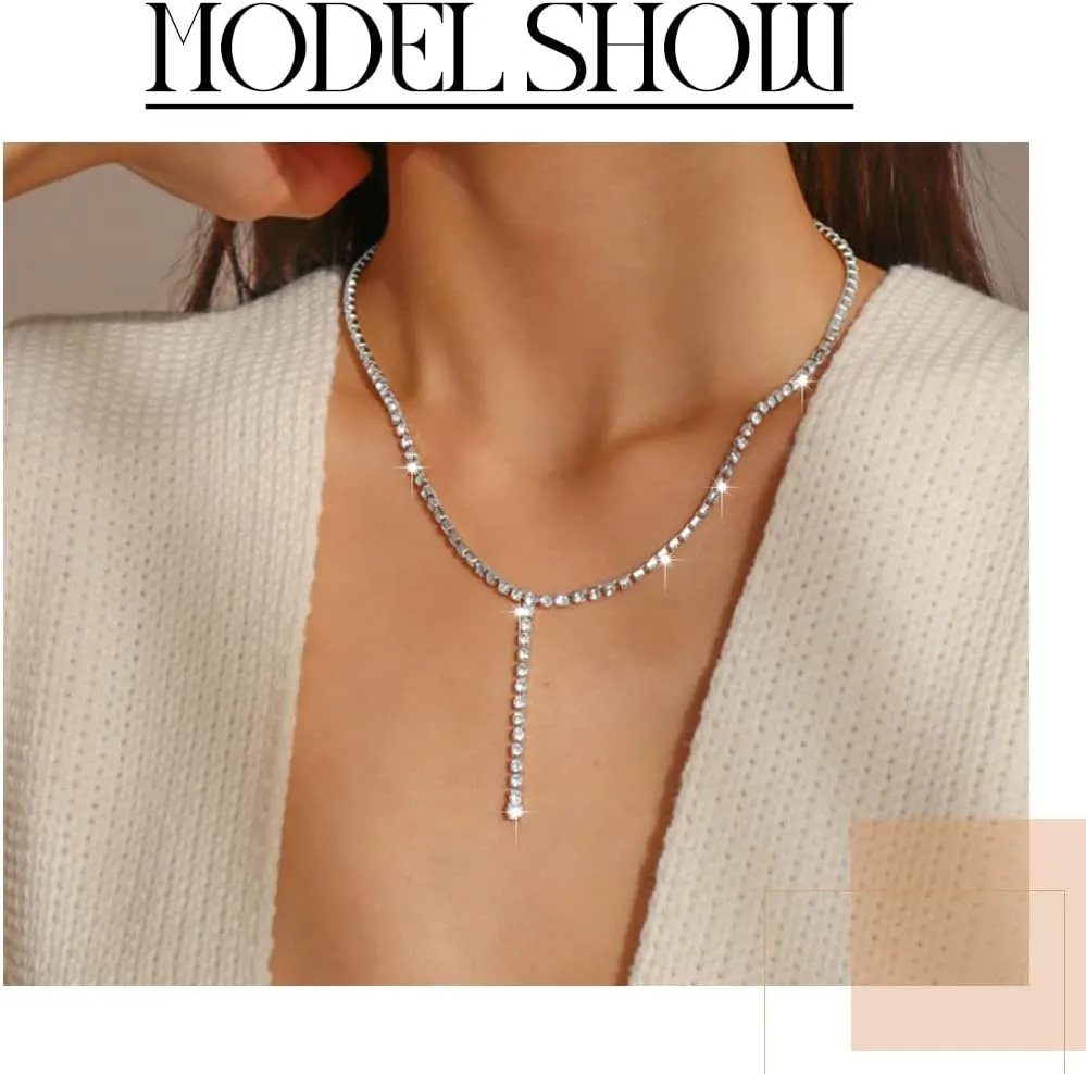 Uranian Gold Pendant Necklaces Dainty Y-shape Necklace Silver Choker Necklaces Bridal Rhinestone Necklaces Chain Wedding Jewelry for Women