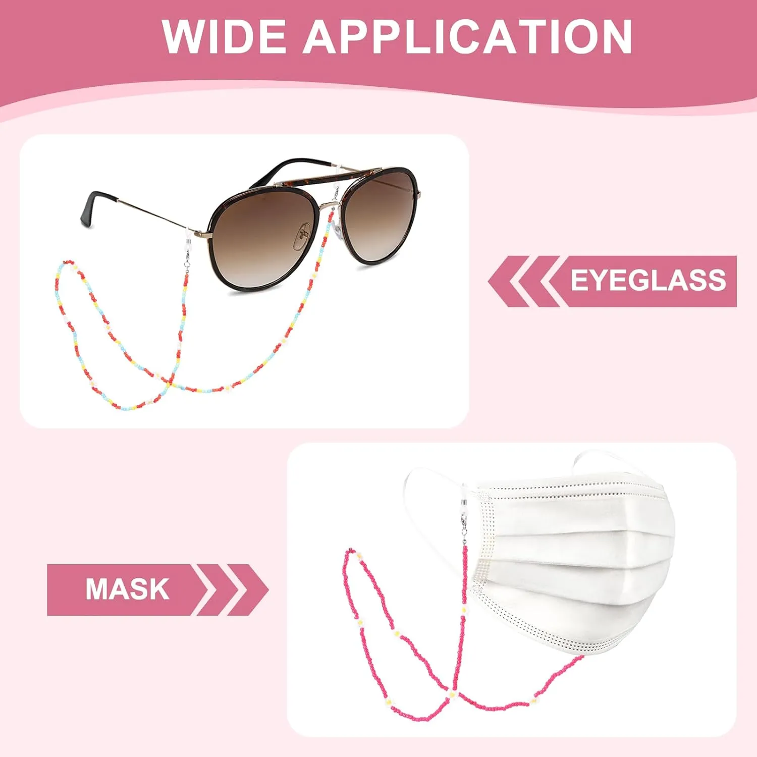 uxcell Eyeglass Chains for Women, Eyeglass Holder Bead Chains Adjustable Sunglasses Lanyards Holder Chains for Glass