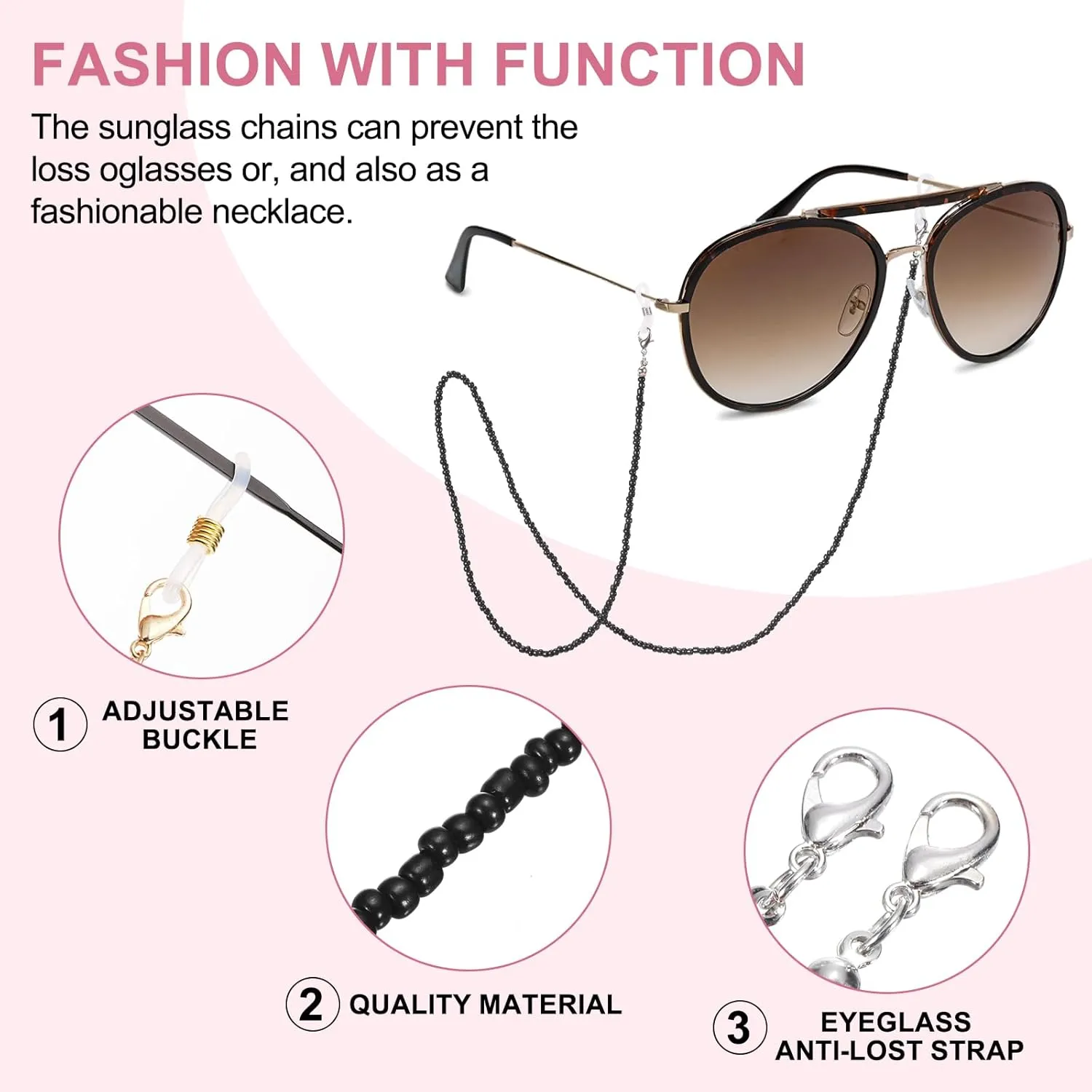 uxcell Eyeglass Chains for Women, Eyeglass Holder Bead Chains Adjustable Sunglasses Lanyards Holder Chains for Glass