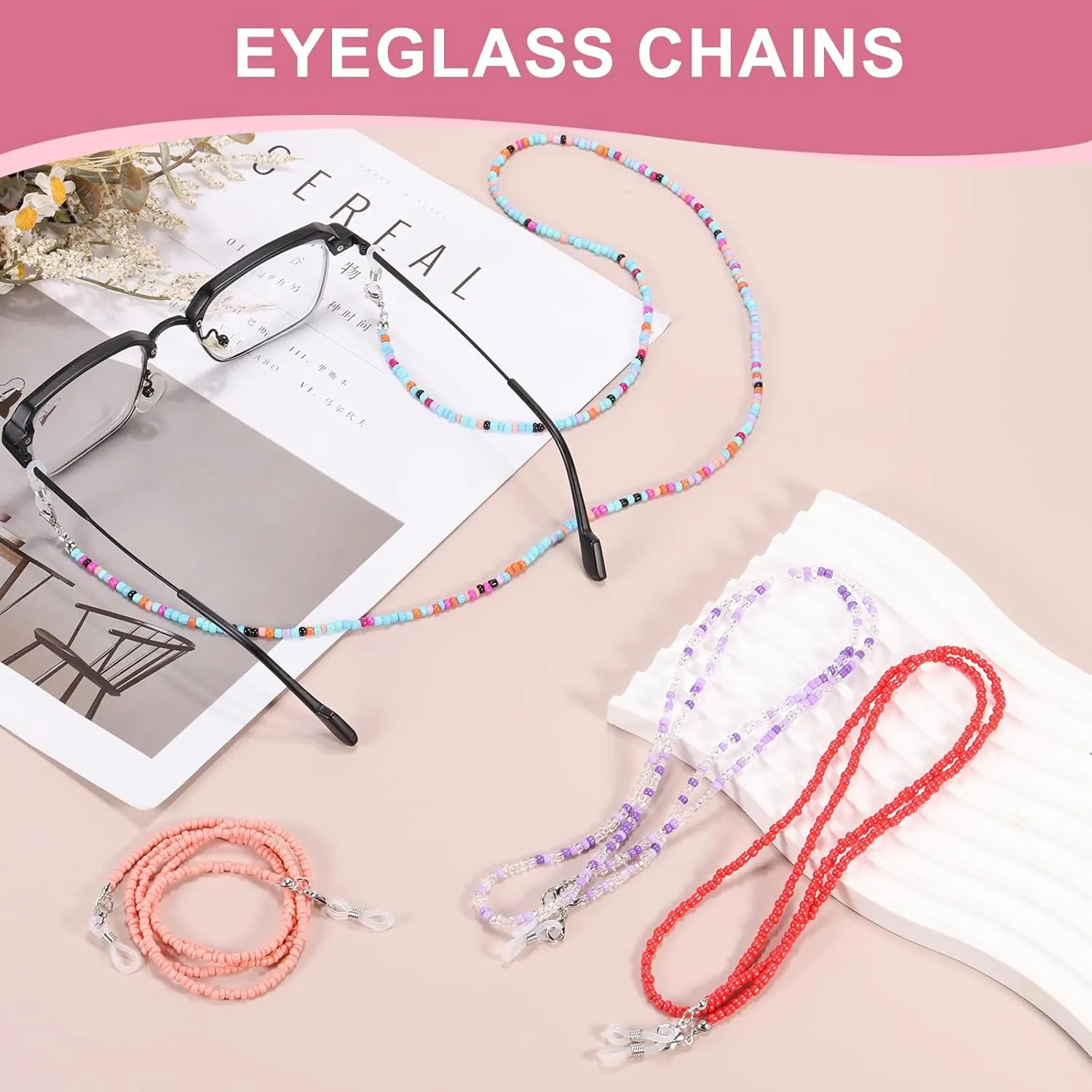 uxcell Eyeglass Chains for Women, Eyeglass Holder Bead Chains Adjustable Sunglasses Lanyards Holder Chains for Glass