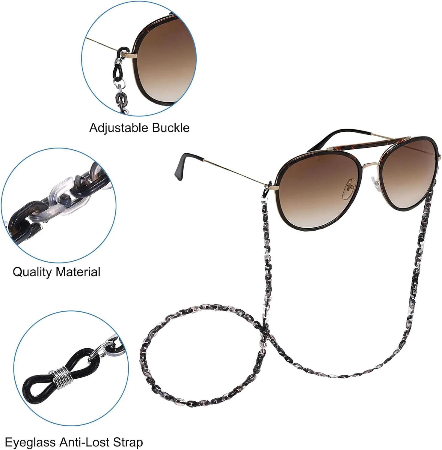 uxcell Eyeglass Chains for Women, Resin Eyeglass Holder Chains Adjustable Sunglasses Lanyards Holder Chains