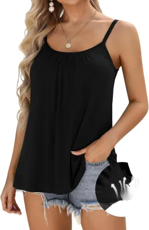 V FOR CITY Camisole Top for Women with Built in Bra Adjustable Strap Tank Top Summer Loose Fit Cami Shirt S-3XL