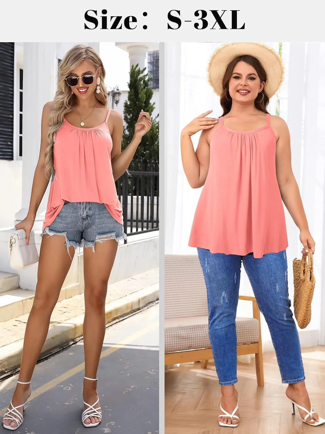 V FOR CITY Camisole Top for Women with Built in Bra Adjustable Strap Tank Top Summer Loose Fit Cami Shirt S-3XL