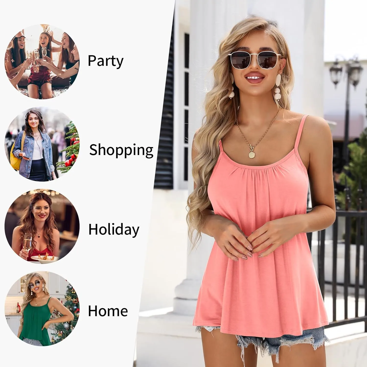 V FOR CITY Camisole Top for Women with Built in Bra Adjustable Strap Tank Top Summer Loose Fit Cami Shirt S-3XL