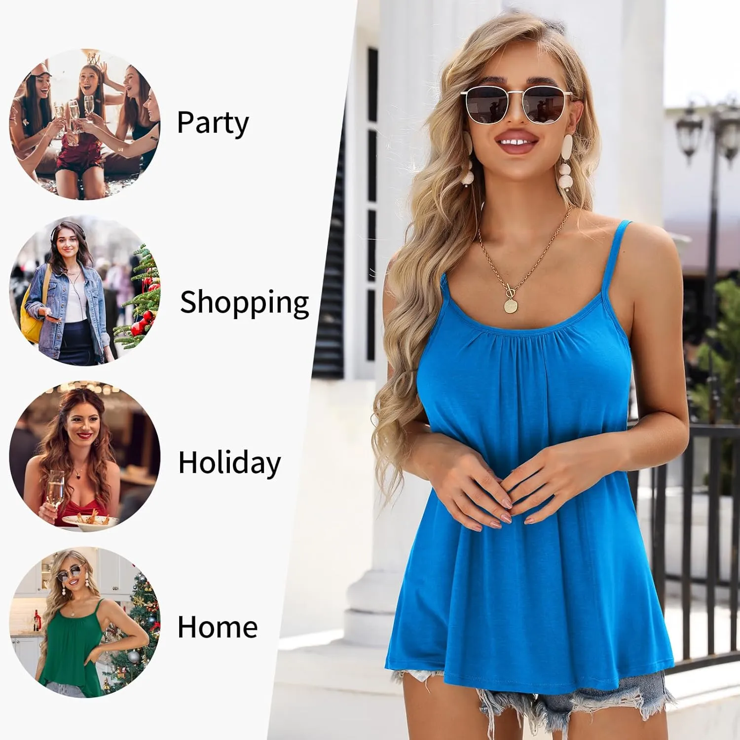 V FOR CITY Camisole Top for Women with Built in Bra Adjustable Strap Tank Top Summer Loose Fit Cami Shirt S-3XL