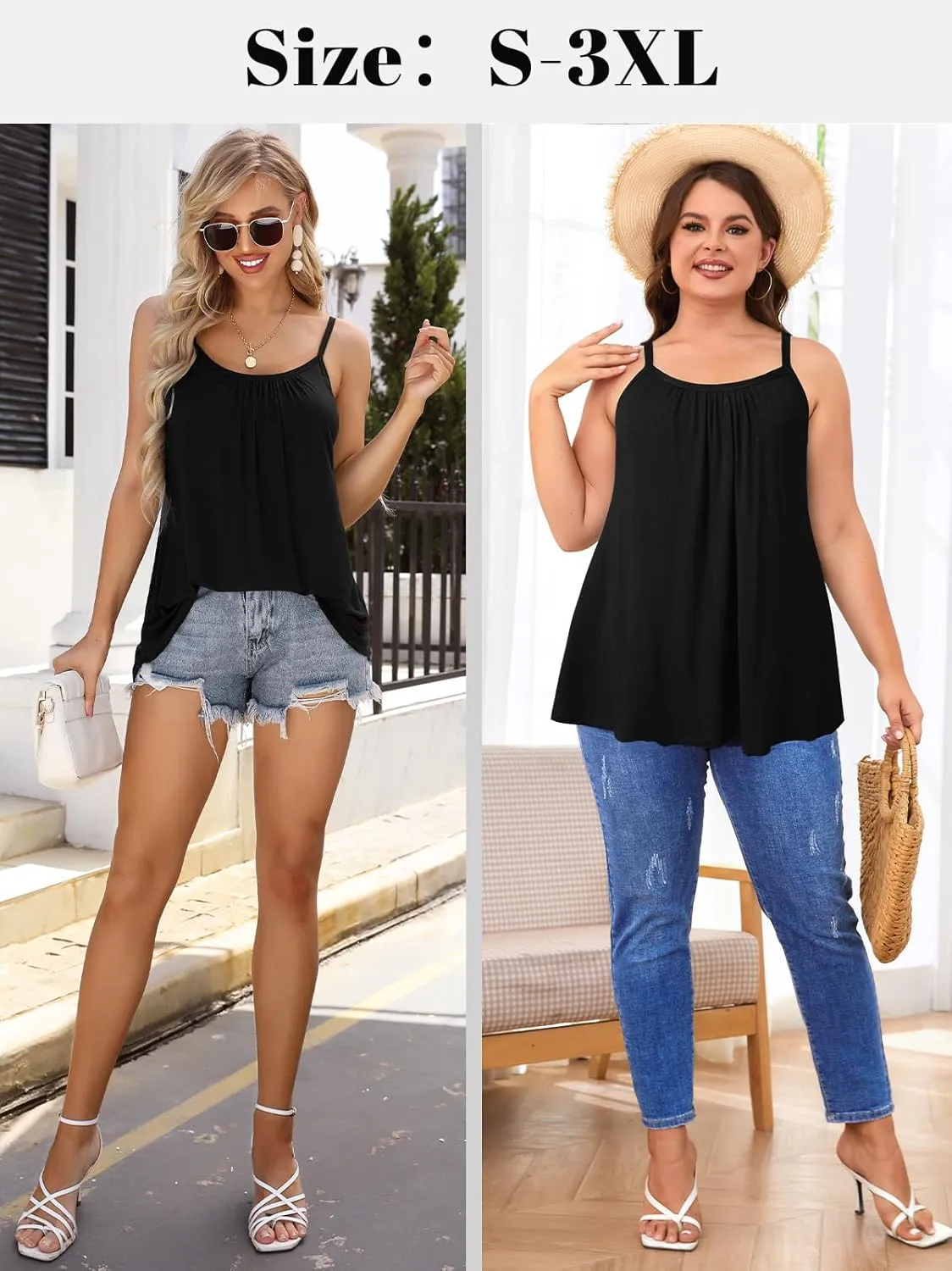 V FOR CITY Camisole Top for Women with Built in Bra Adjustable Strap Tank Top Summer Loose Fit Cami Shirt S-3XL