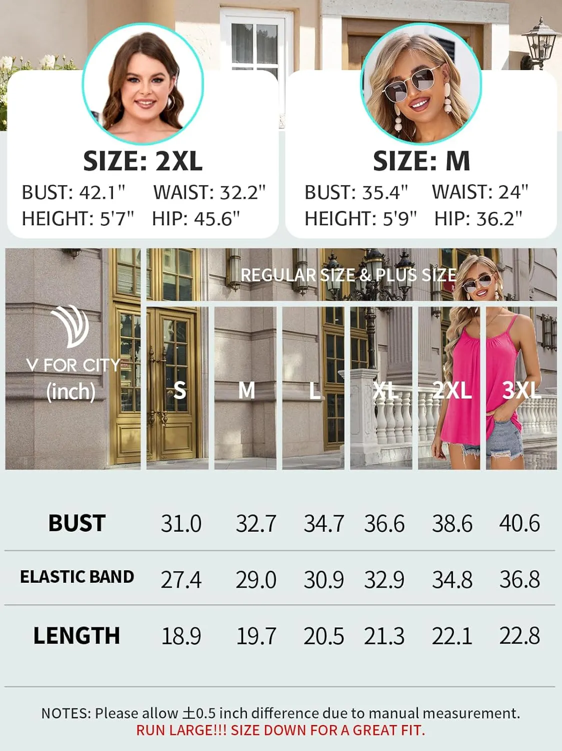 V FOR CITY Camisole Top for Women with Built in Bra Adjustable Strap Tank Top Summer Loose Fit Cami Shirt S-3XL