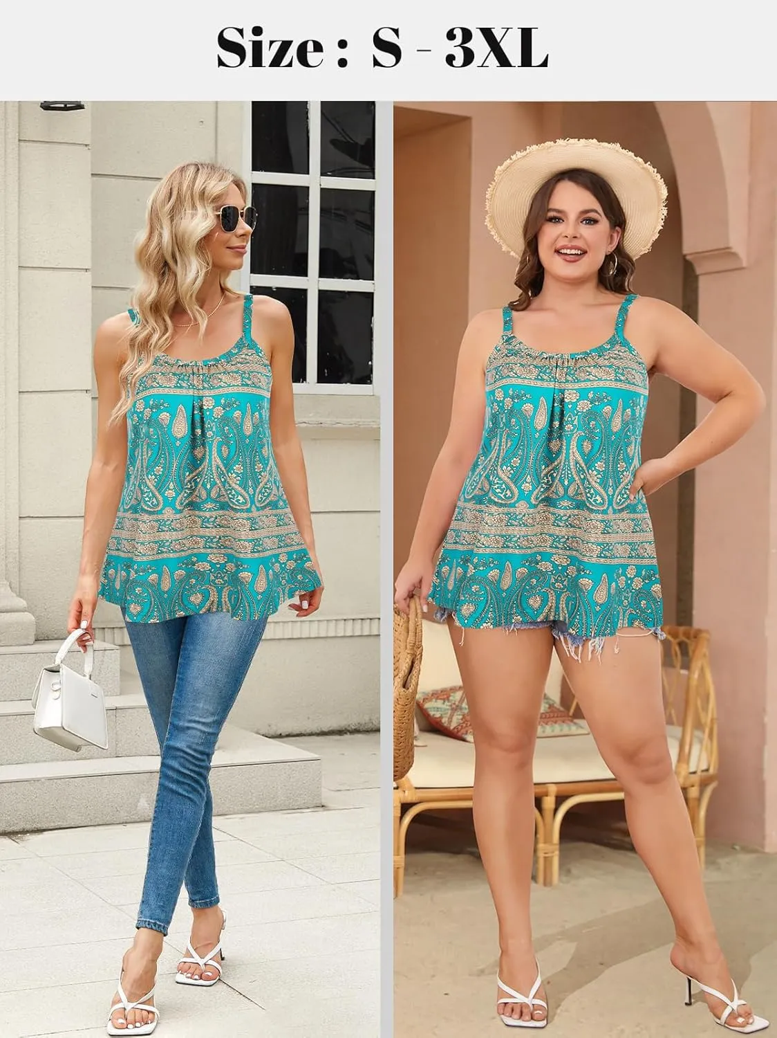 V FOR CITY Camisole Top for Women with Built in Bra Adjustable Strap Tank Top Summer Loose Fit Cami Shirt S-3XL