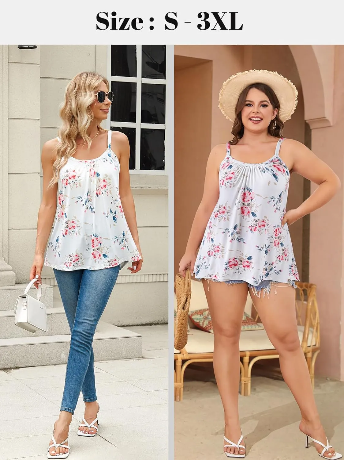 V FOR CITY Camisole Top for Women with Built in Bra Adjustable Strap Tank Top Summer Loose Fit Cami Shirt S-3XL