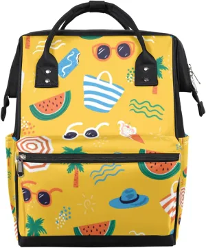 Vacation Relaxation Hawaiian Beach Diaper Bag Tote Large Capacity Waterproof with Adjustable Shoulder Strap and Pram Straps Mommy Bag for Hospital Beach Weekender Travel