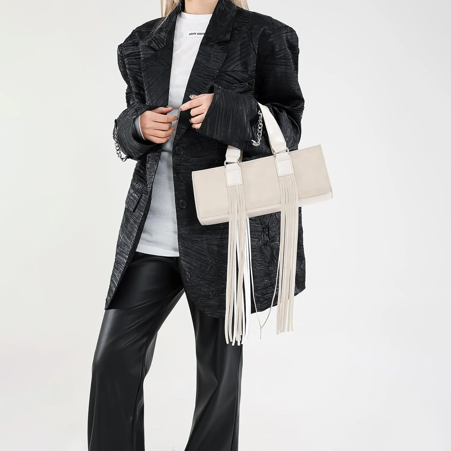 Vegan Leather Tote Bag for Women, Designer Work Purse with Gold Chain Strap & Zipper